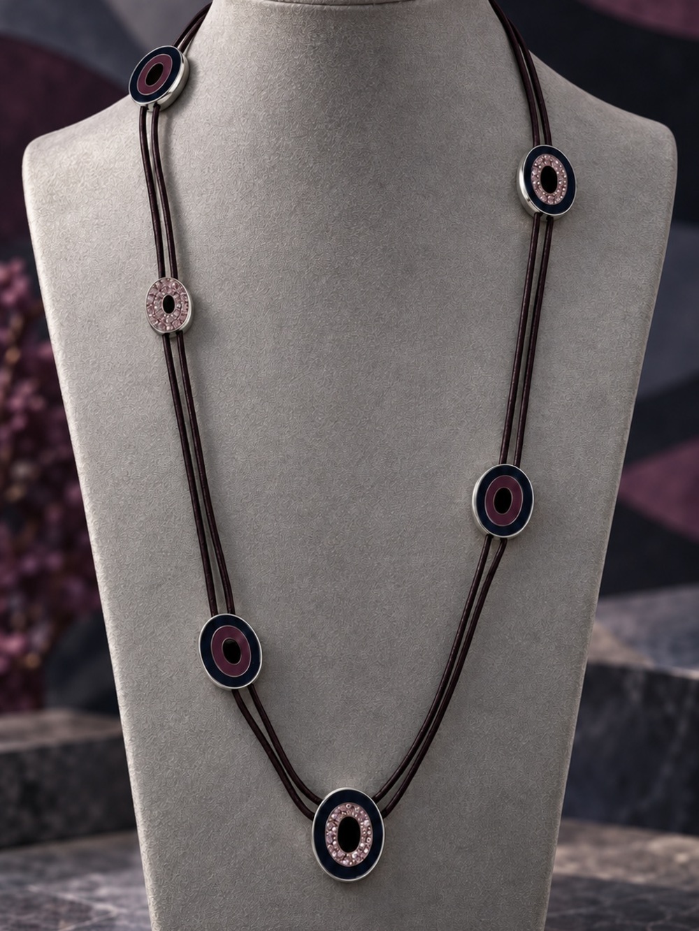 Swarovski Purple Enamel Crystal Multi-Strand Long Statement Necklace